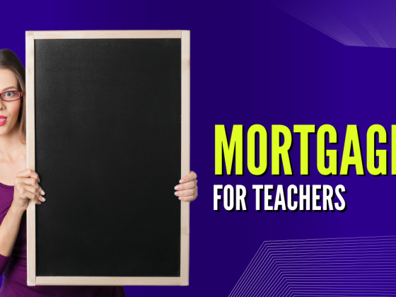 Teacher holding a blackboard promoting mortgages for teachers